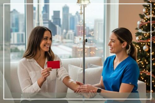 woman receiving mobile IV with her giftcard