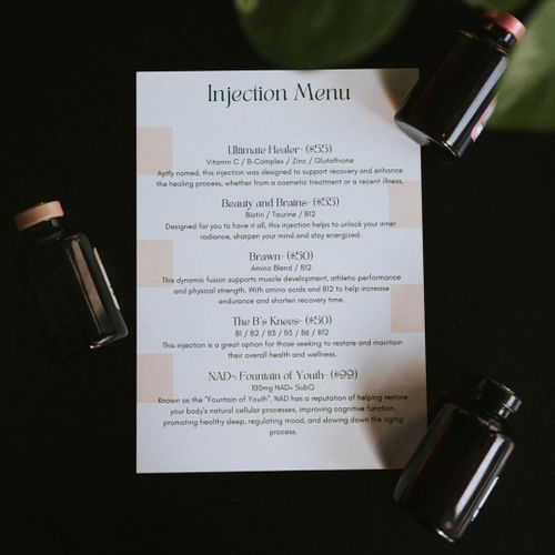 Concierge Nurse Services injection menu. Concierge Nurse Services injection menu.