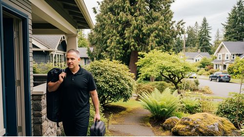 An in-home massage therapist arriving at a home in Seattle