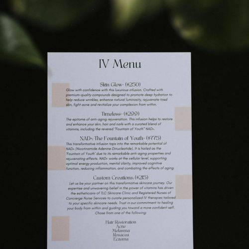 IV therapy menu.