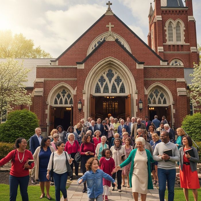 group of people leaving church services
