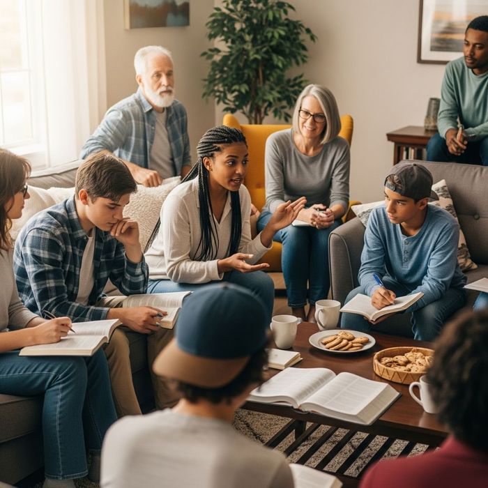 Different generations of people at a bible study