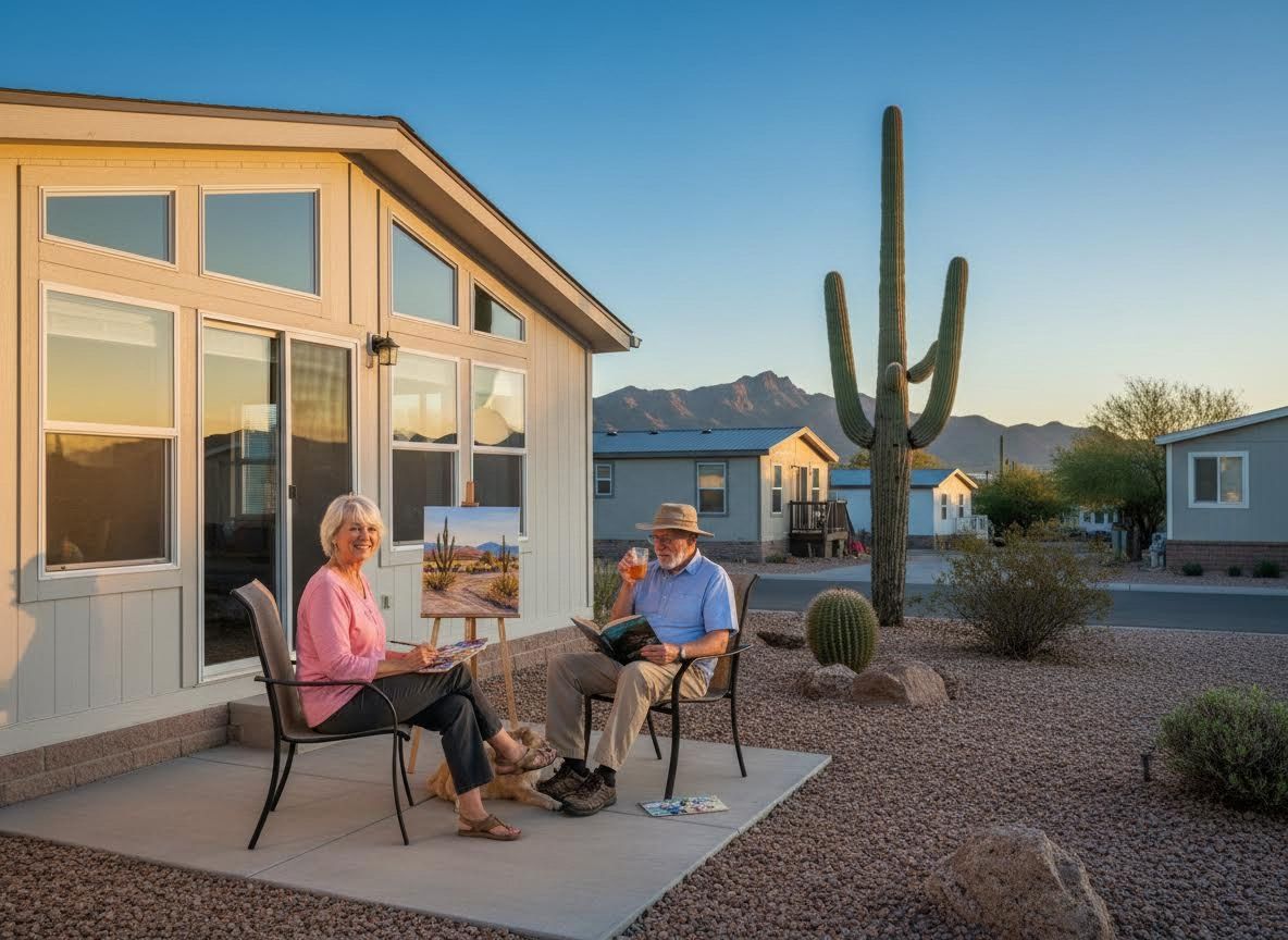 Senior Couple Enjoying Desert Patio Hobbies