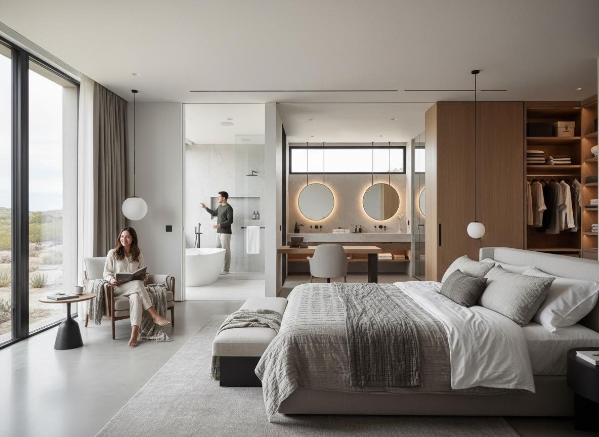 Contemporary Master Bedroom with Integrated Bathroom