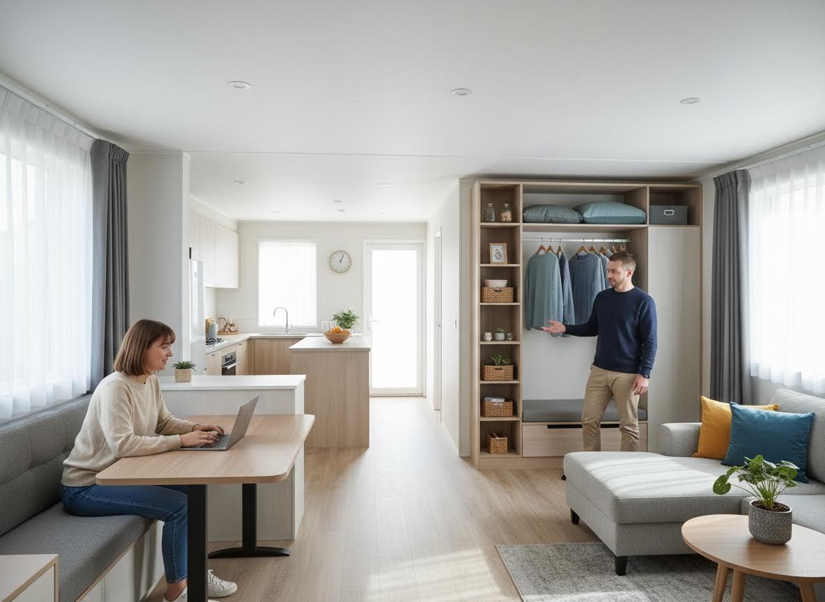 Couple in modern open-plan living and kitchen area