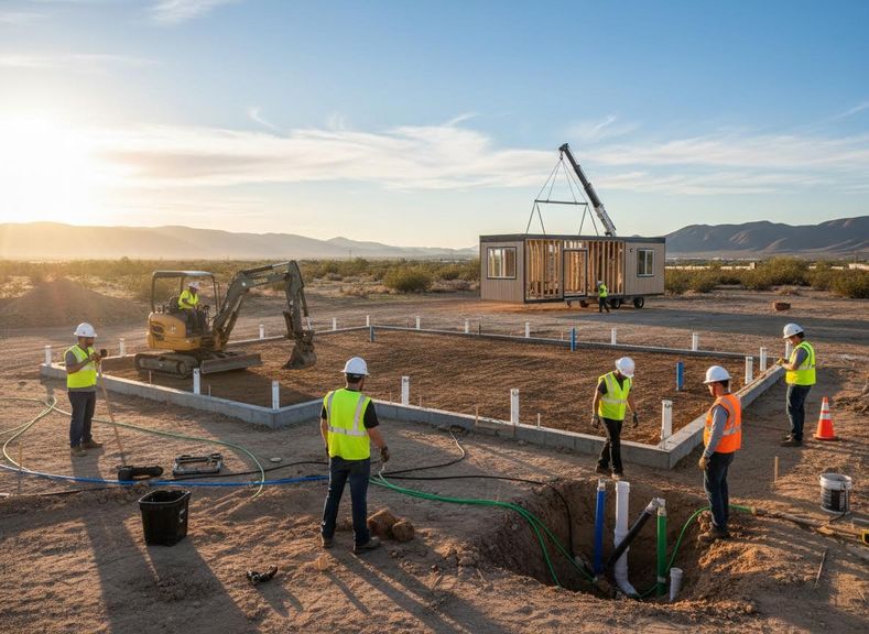 Modular Home Construction in Desert Landscape