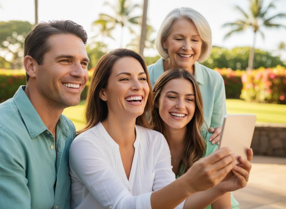 Happy Multi-Generational Family Using Smartphone Outdoors