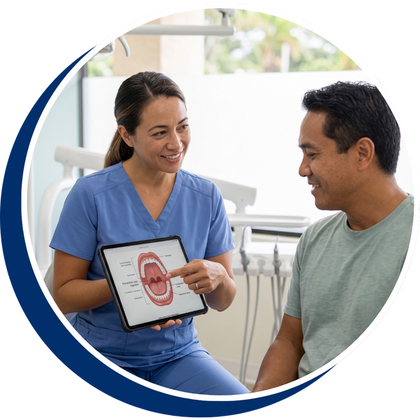 Receptionist working with patient