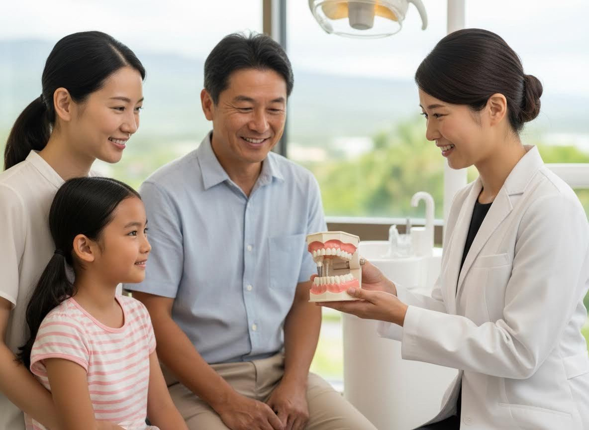 Dentist Demonstrates Dental Model to Family
