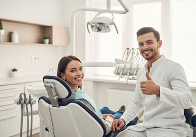 Happy Patient and Dentist Giving Thumbs Up