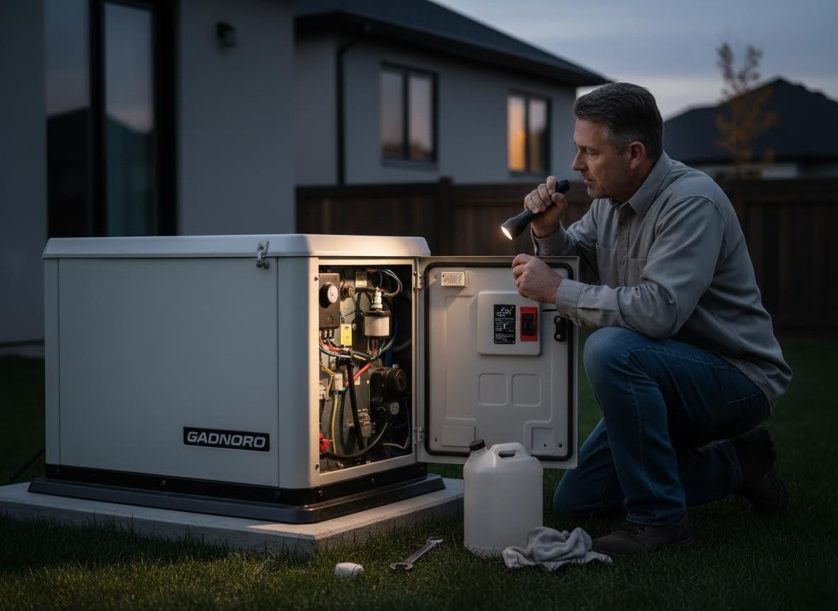 Man inspecting home backup generator