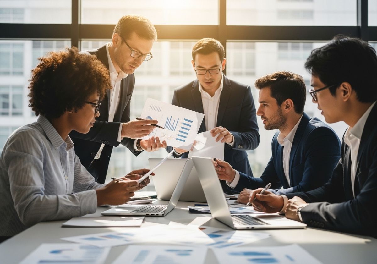 Business team analyzing charts and graphs