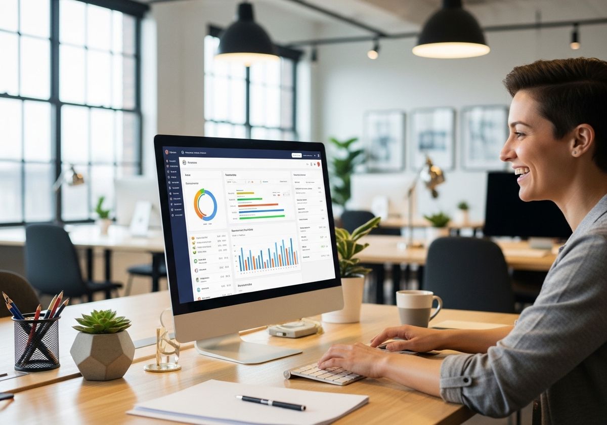 Businesswoman Analyzing Data on Computer