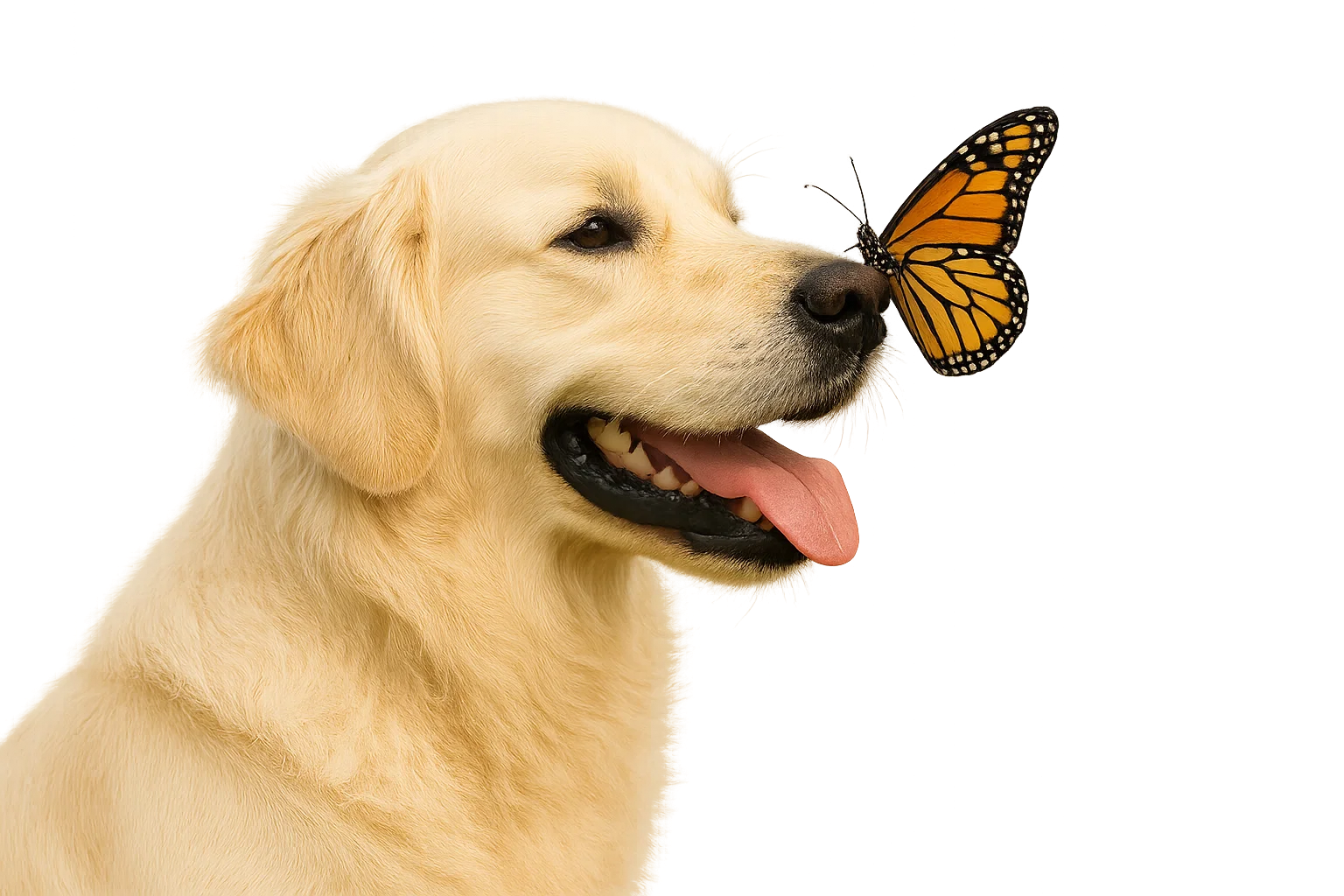 dog with butterfly on its nose dog with butterfly on its nose
