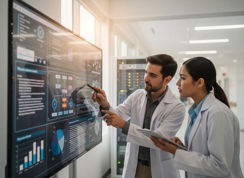 Two Scientists Analyzing Digital Data