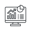 black icon of a computer screen with data reports and graphs black icon of a computer screen with data reports and graphs
