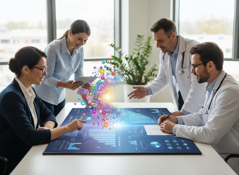 Healthcare Team Collaborating on Digital Medical Data