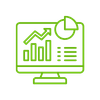 green icon of a computer screen with data tables