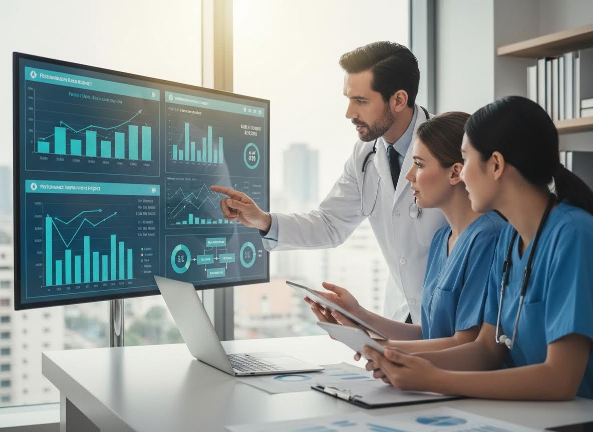 Medical Team Analyzing Healthcare Data on a Digital Monitor