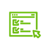 green icons of a webpage with a clicker mouse clicking on an item