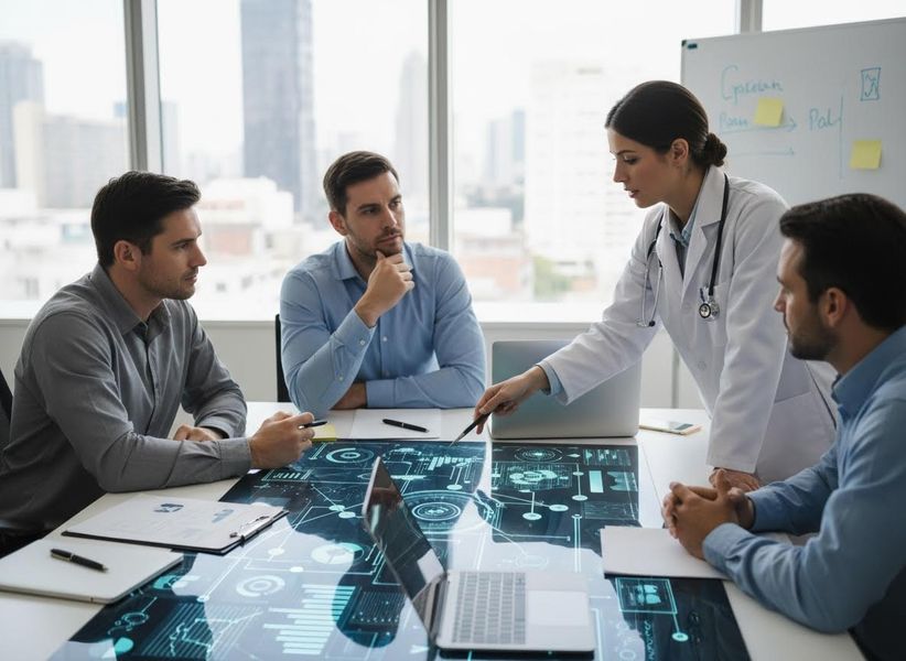 Medical Professional Presenting Data to Business Team