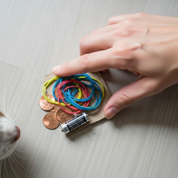 A hand sweeps up small dangerous choking hazards from the floor.