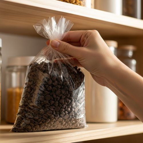 A hand places toxic foods on a shelf away from a pet's reach.