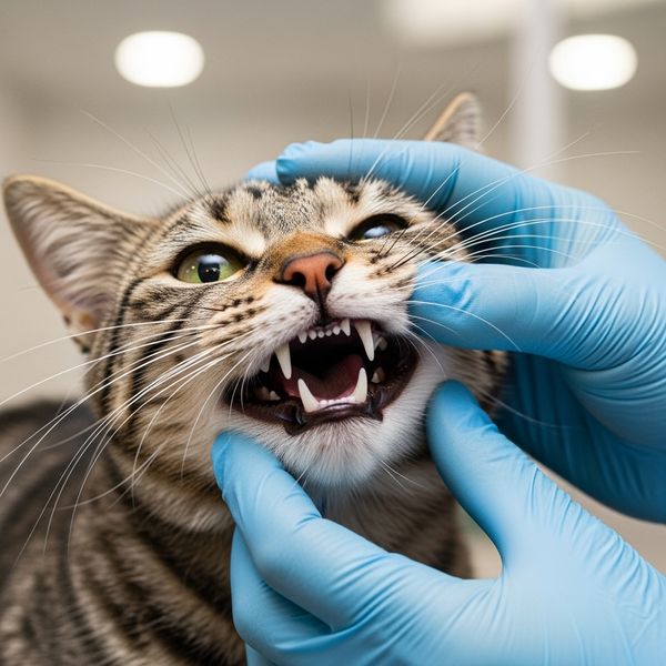 vet looking at a cat's teeth