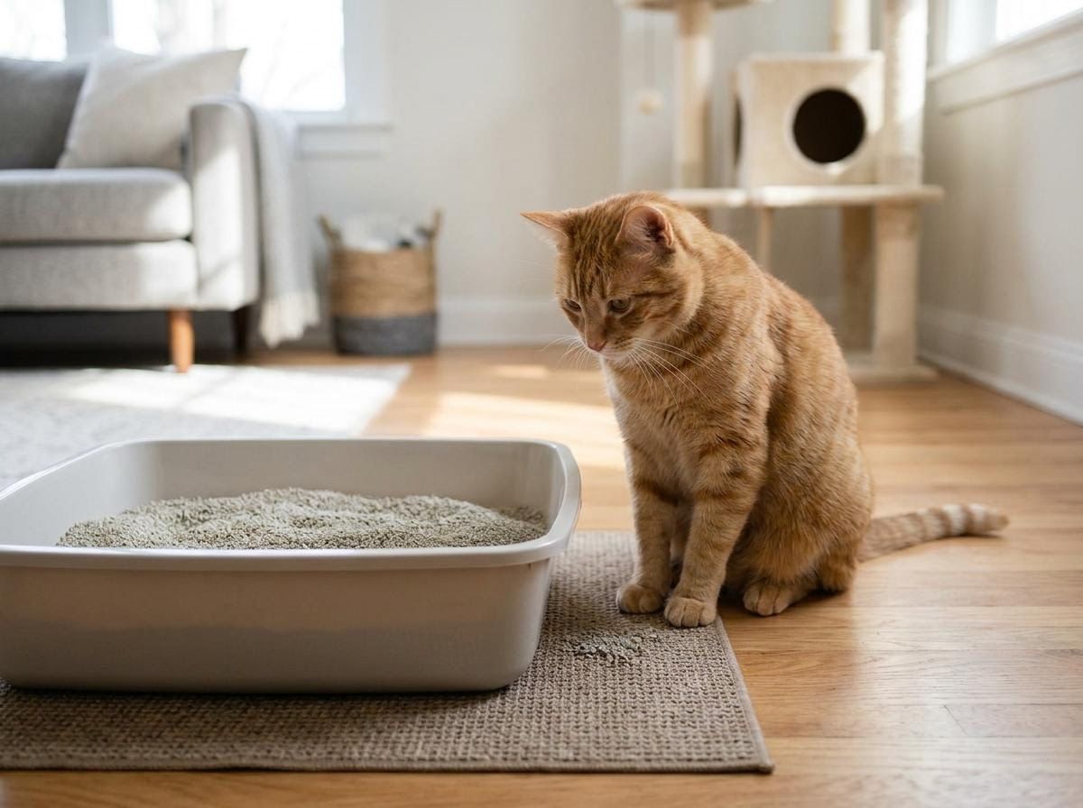 Orange Cat Beside Litter Box
