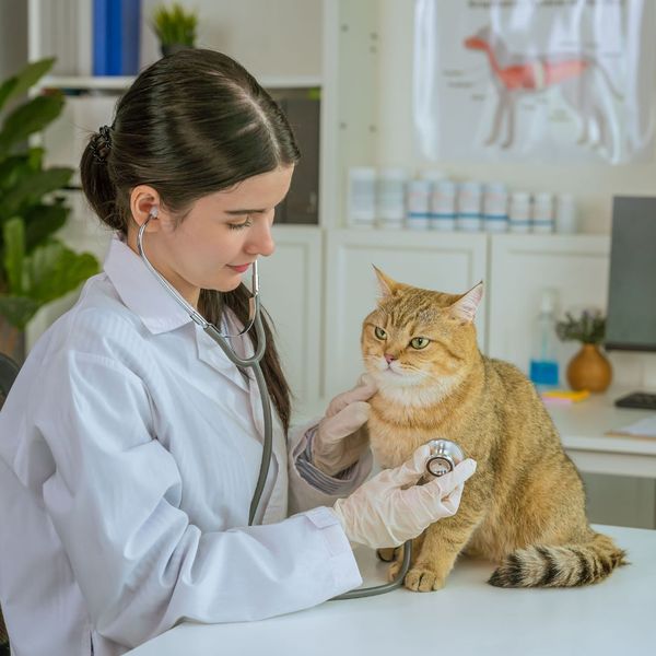 veterinary listening to a cats heart