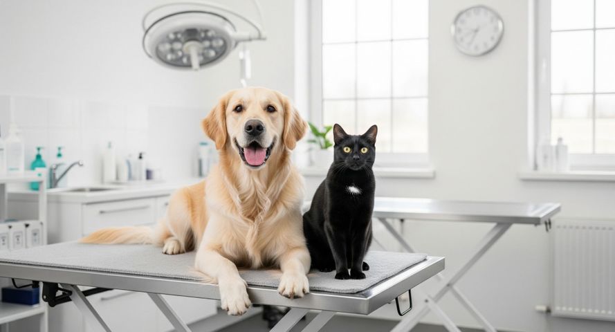 dog and cat at the vet