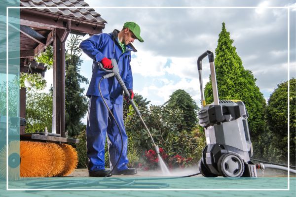 power washing a sidewalk