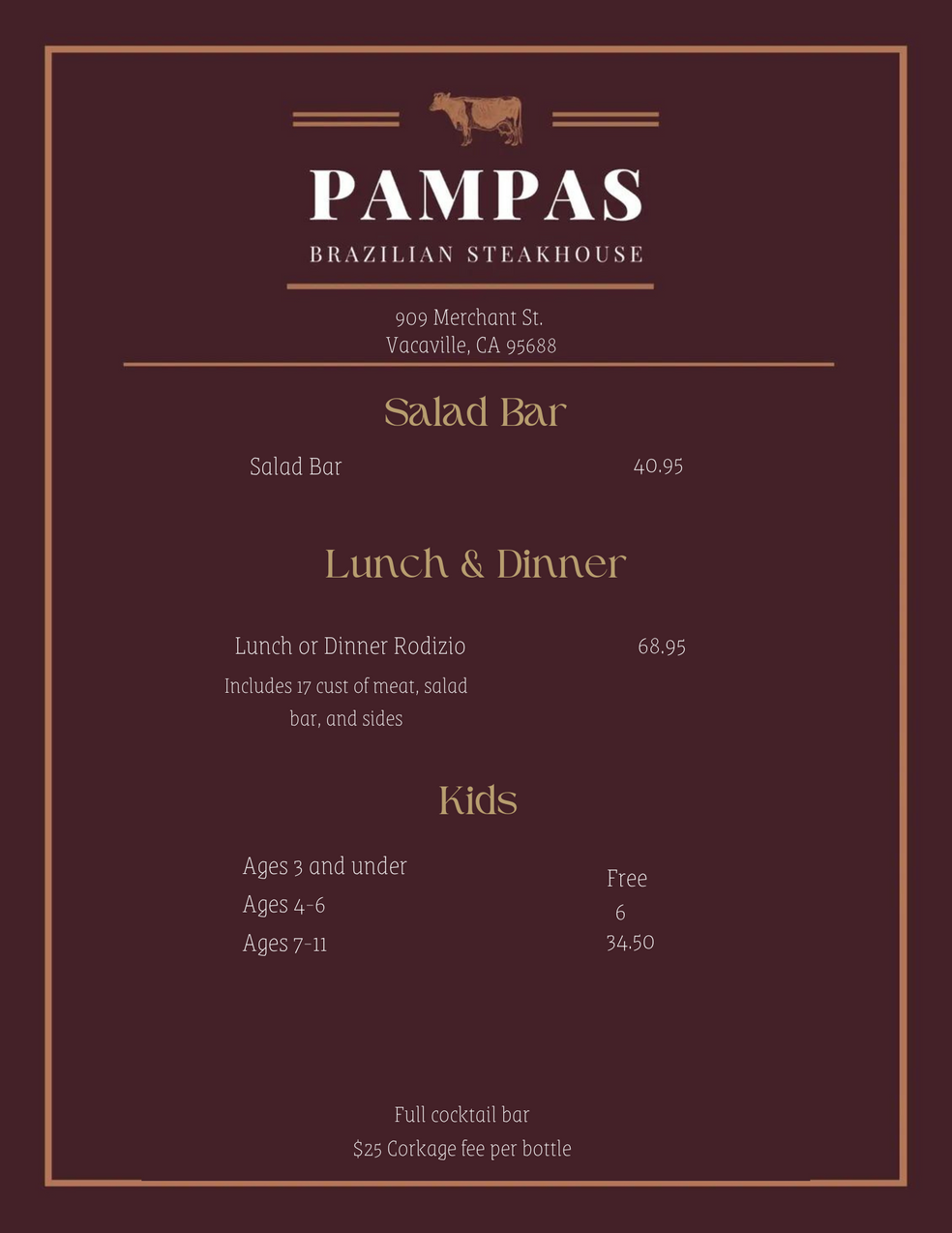 Pampas Brazilian Steakhouse Menu