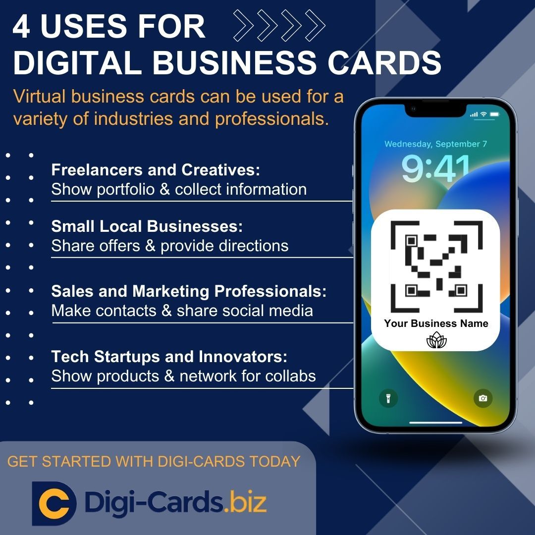 Uses for virtual business cards infographic