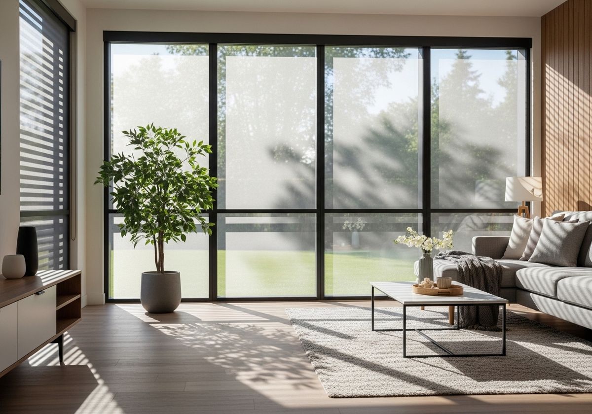 Bright Living Room with Large Windows and Stylish Decor