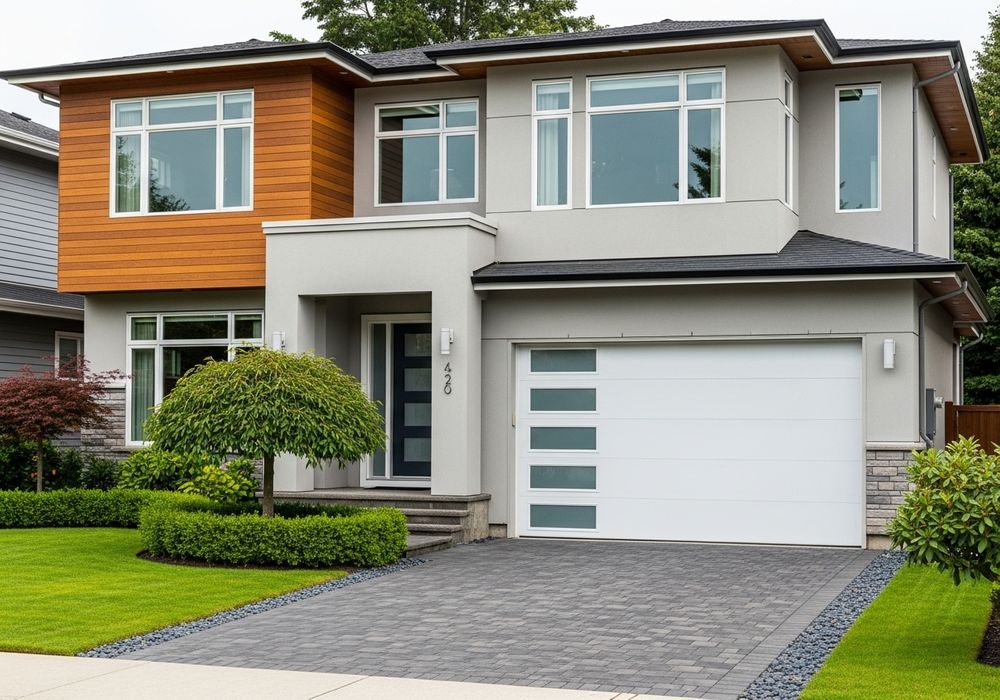 Modern Two-Story House with Wood and Stone Accents