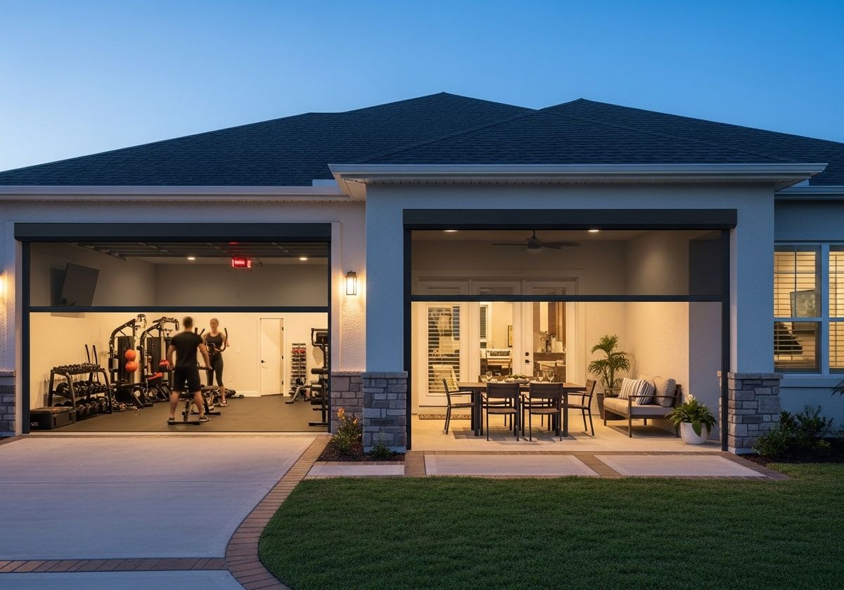 Modern home with gym and patio