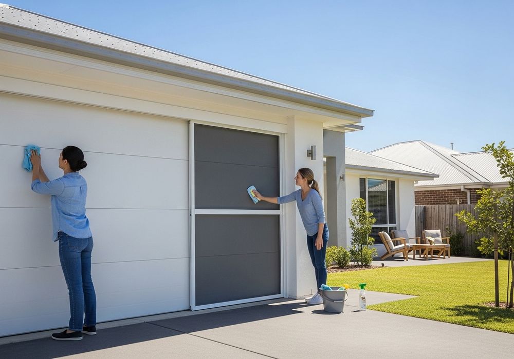 Women Cleaning Garage Door