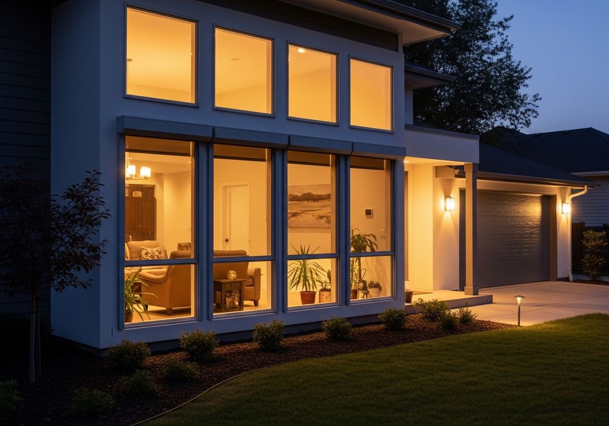Exterior view of a modern house at twilight