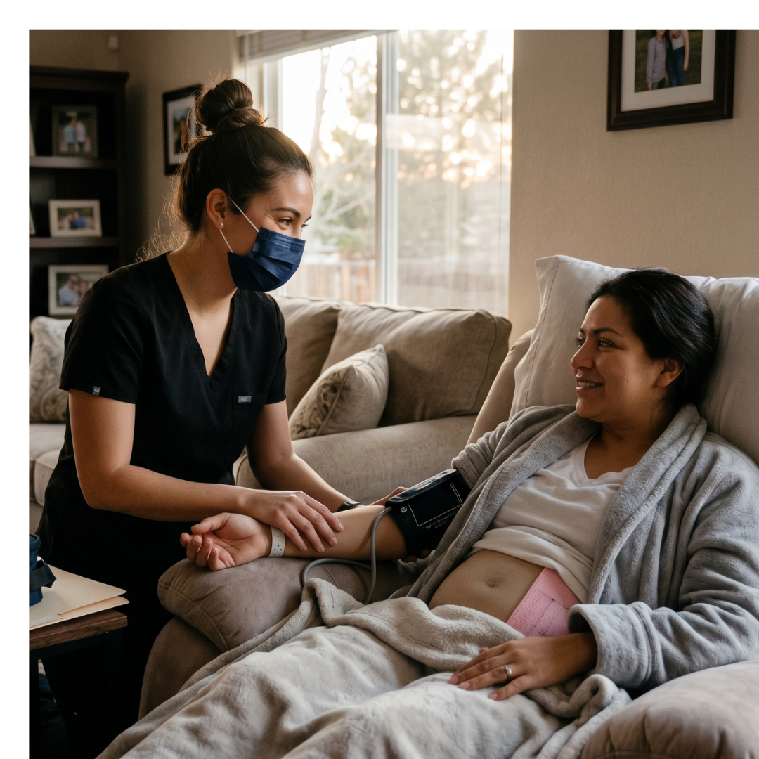 nurse helping a patient recover from a mommy makeover.
