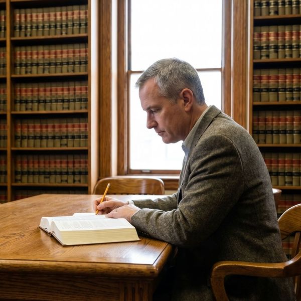 A man sitting at a table in a library.