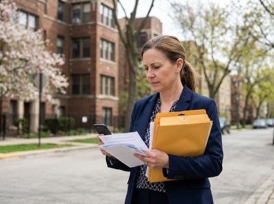 Professional Woman Reviewing Documents and Phone Outdoors