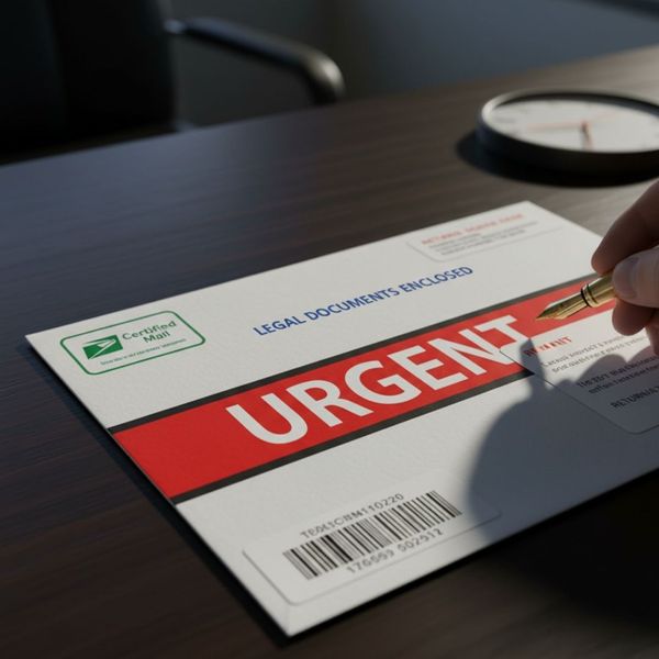 A certified mail package labeled "URGENT," symbolizing the importance of timely and expedited legal document delivery.
