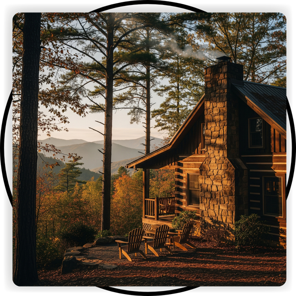 Wood cabin with a mountain view