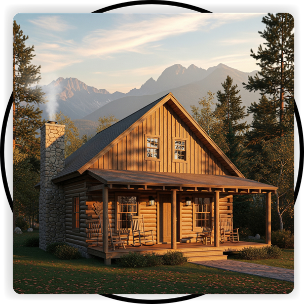 Wood cabin with steam blowing out its chimney