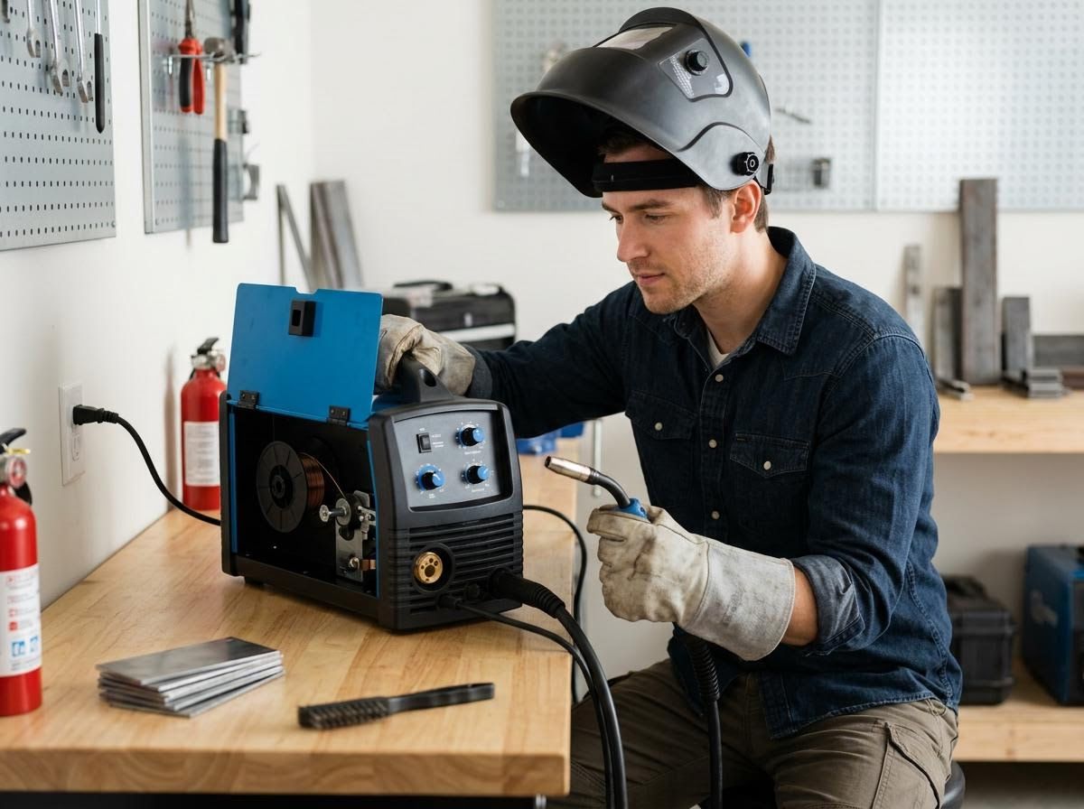 Man Operating MIG Welder in Workshop