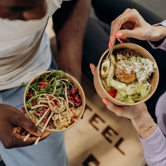 Couple eating healthy food