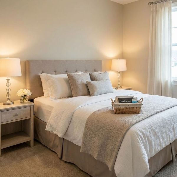 A welcoming guest room at Sylvan Crossings prepared for a short-term respite stay.