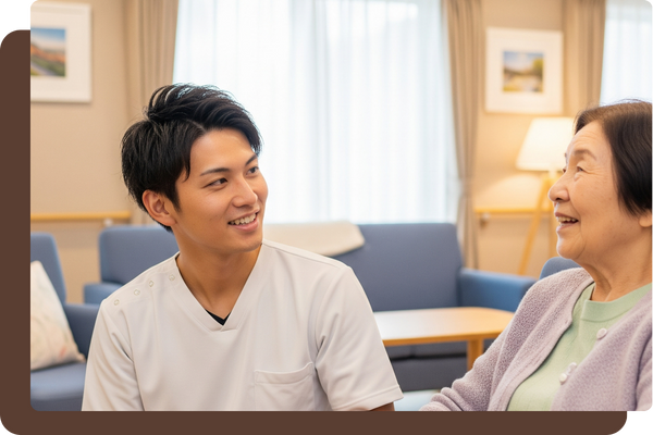 attentive caregiver listening to a resident