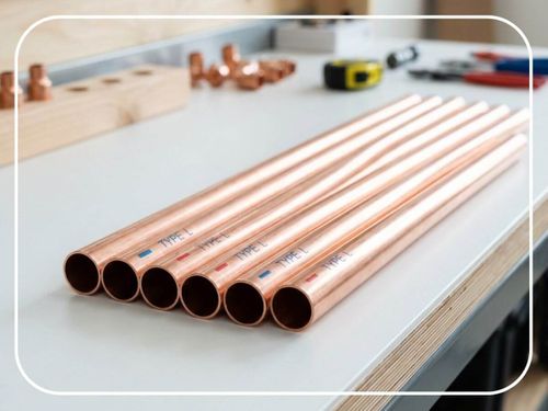 copper piping on a workbench